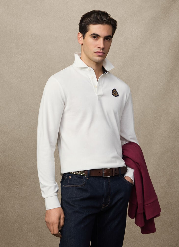 hackett classic fit long sleeve crest polo