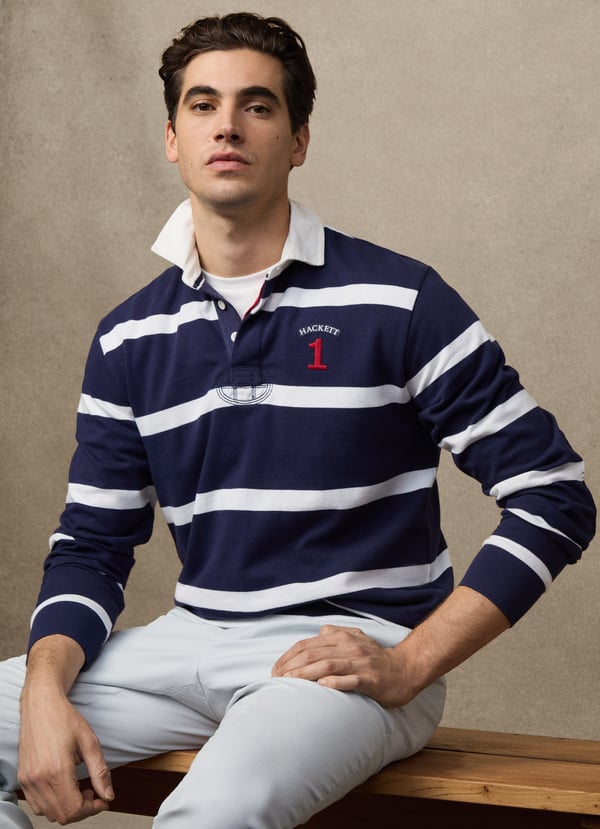 Hackett Classic Fit Number Striped Rugby Shirt