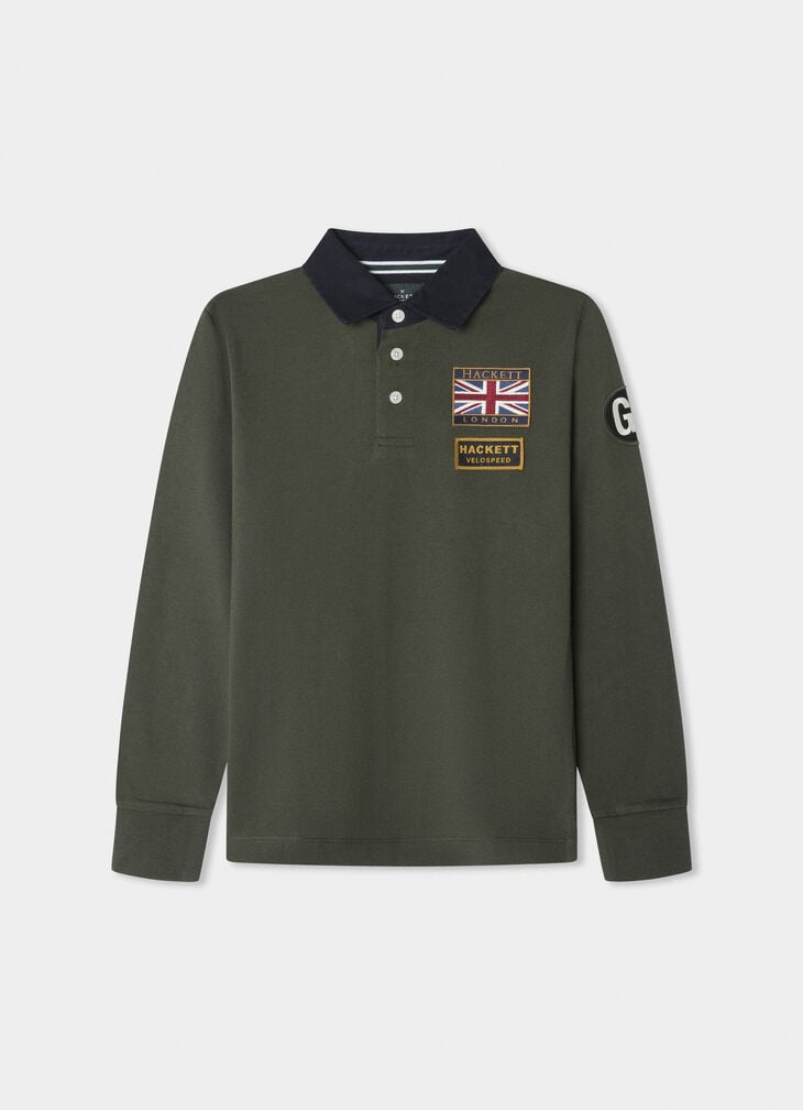 hackett classic fit rally badges rugby shirt