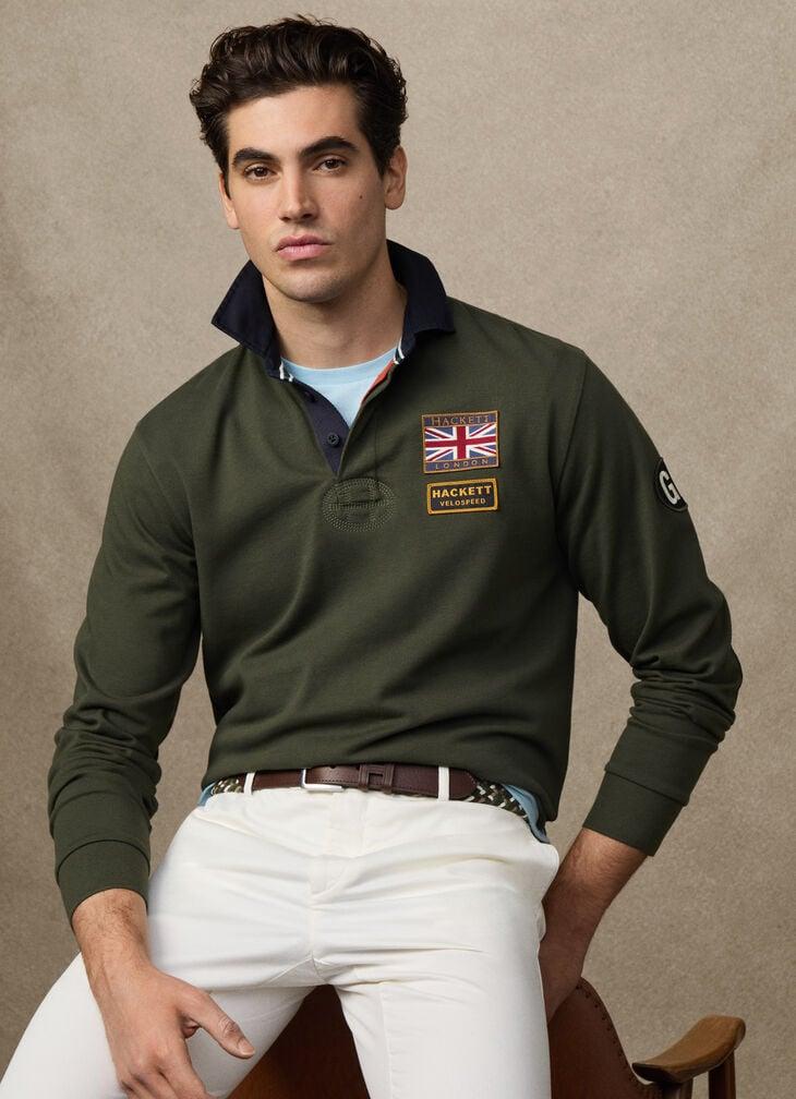 hackett classic fit rally badges rugby shirt