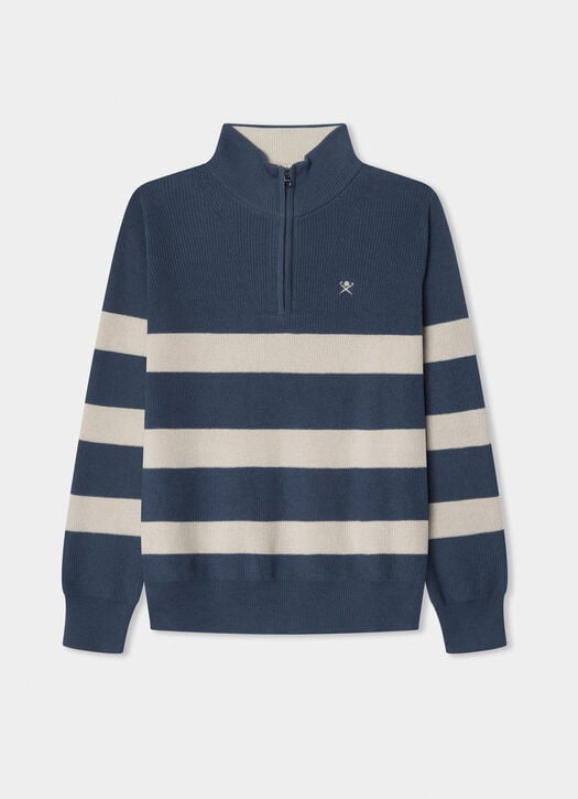 Hackett Cotton Knitted Stripe Quarter Zip Jumper
