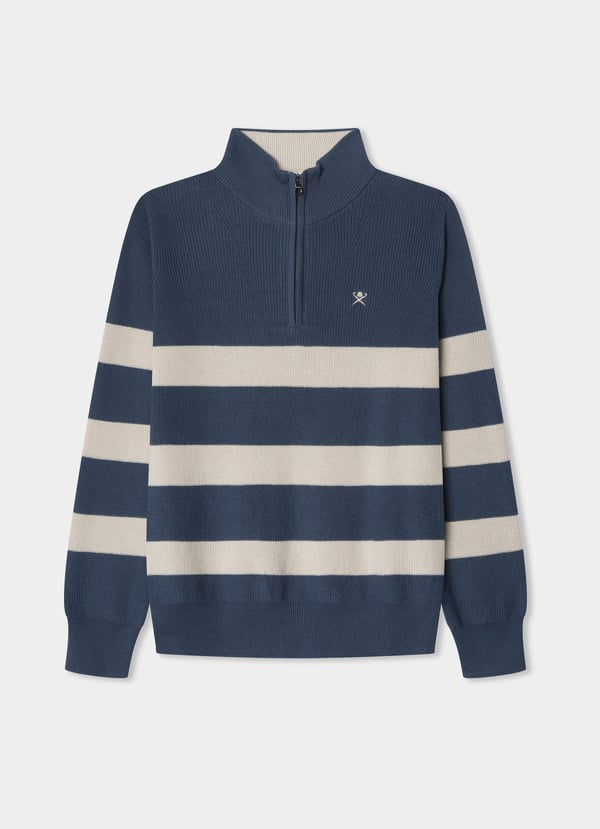 Hackett Cotton Knitted Stripe Quarter Zip Jumper