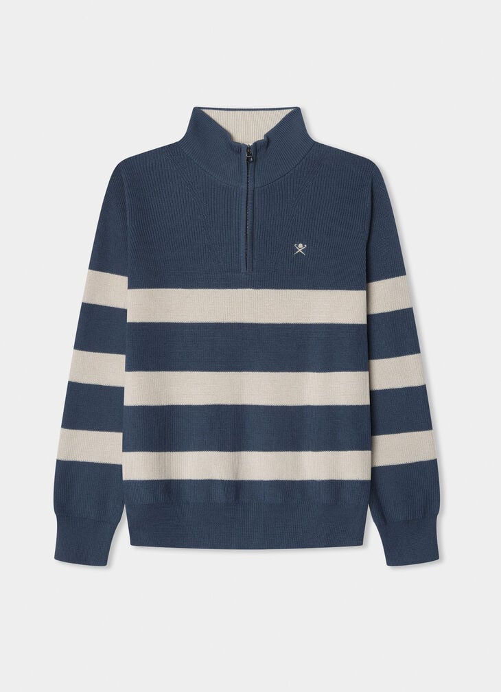hackett cotton knitted stripe quarter zip jumper