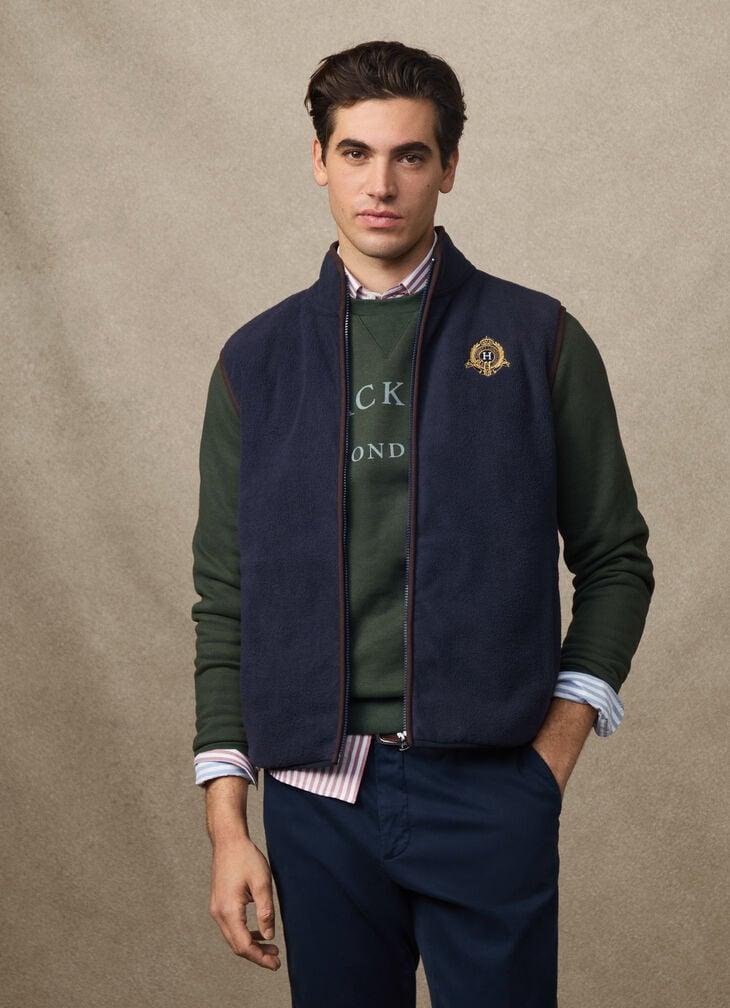 hackett crest fleece zip vest sweat