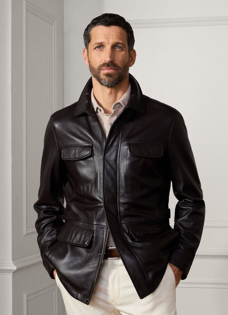 hackett leather field jacket