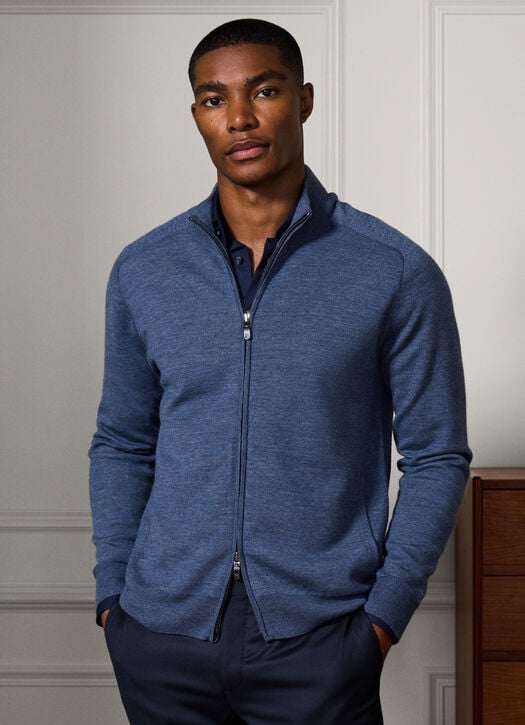 Hackett Merino Wool Double Face Full Zip Cardigan