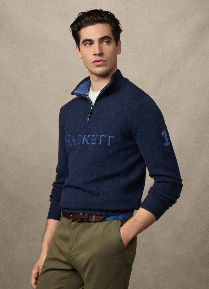 hackett merino wool number 1 quarter zip jumper