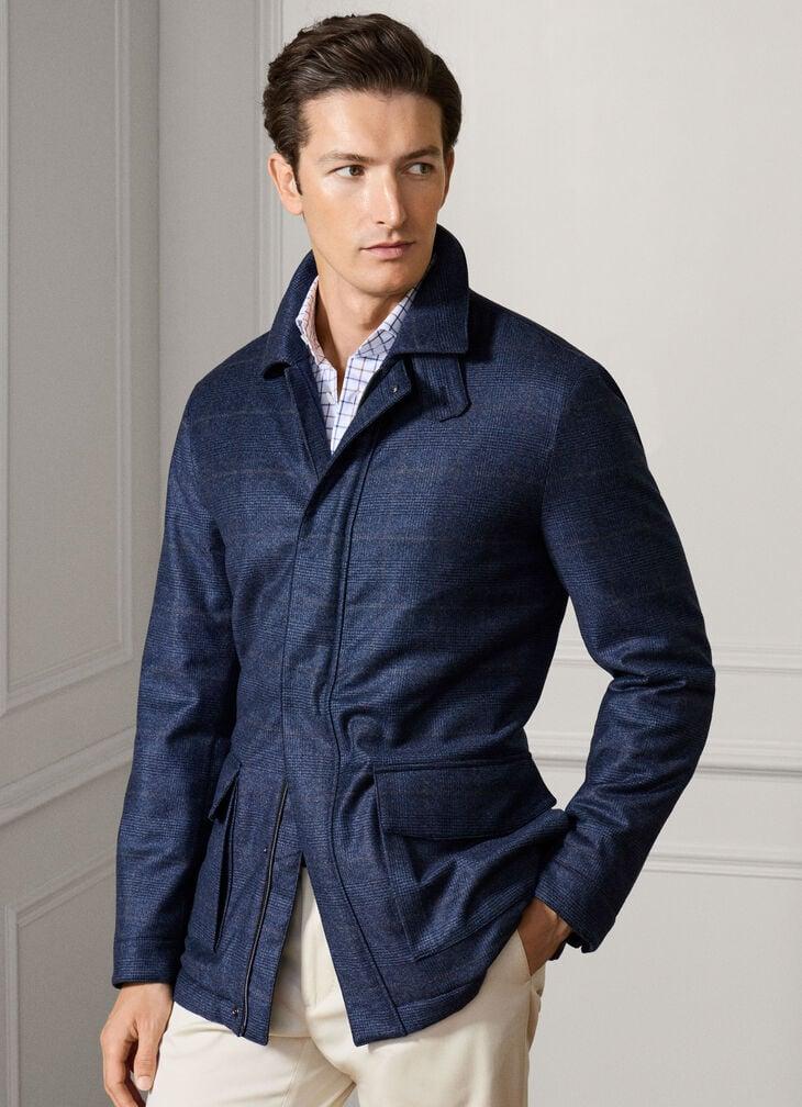 hackett wool-cashmere prince of wales carcoat - woven in italy