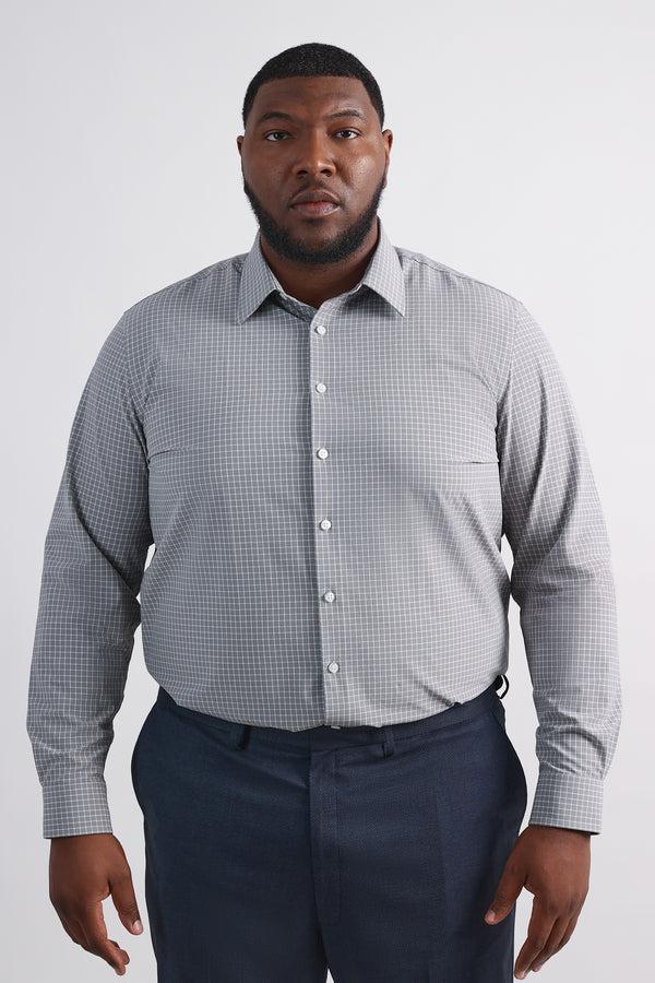 haggar Big Smart Wash® Dress Shirt - Medium Grey Grid Medium Grey