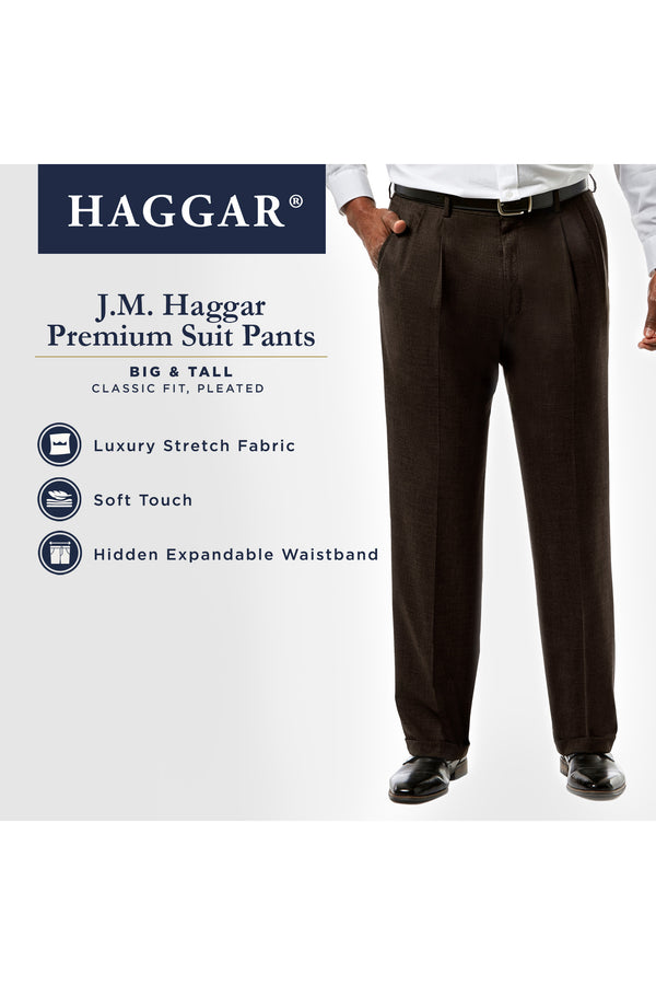 Haggar Big & Tall J.M. Haggar Premium Stretch Suit Pant - Pleated Front Chocolate