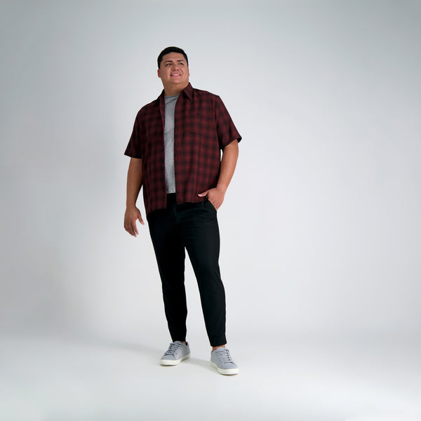 Haggar Big & Tall Microfiber Plaid Shirt Windsor Wine