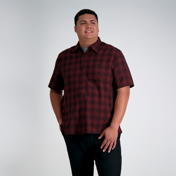 haggar Big & Tall Microfiber Plaid Shirt Windsor Wine