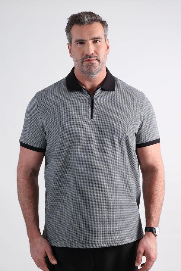 Haggar Big & Tall Premium Comfort Quarter Zip Houndstooth Polo Black