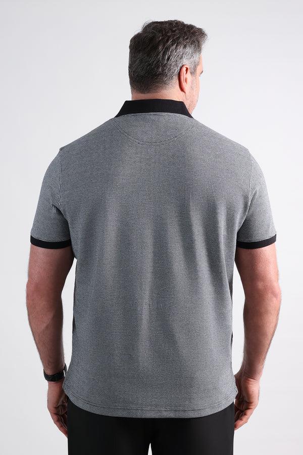 Haggar Big & Tall Premium Comfort Quarter Zip Houndstooth Polo Black