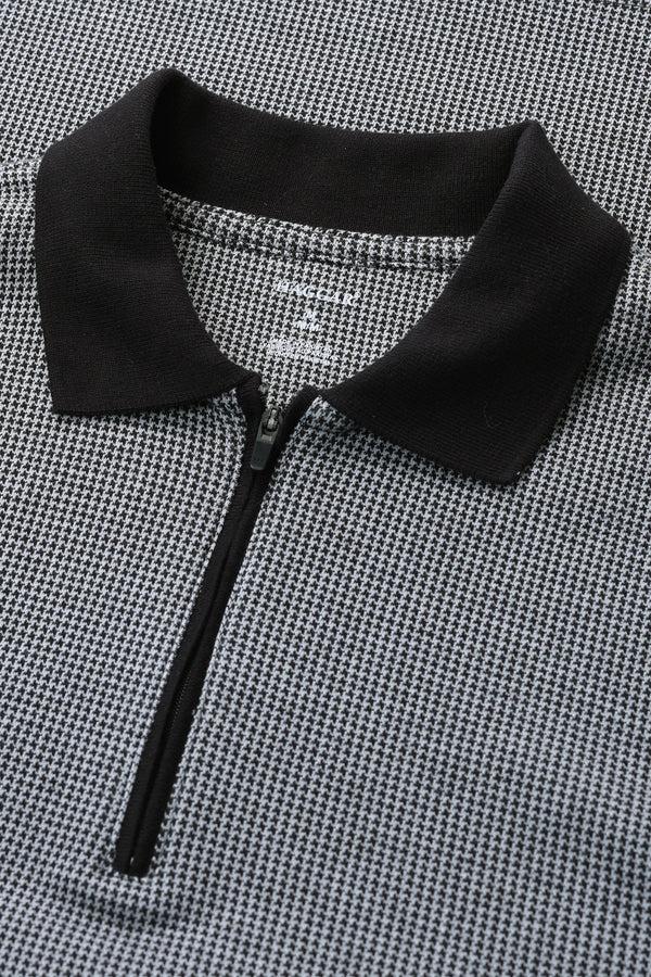 Haggar Big & Tall Premium Comfort Quarter Zip Houndstooth Polo Black
