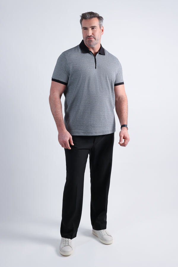 haggar Big & Tall Premium Comfort Quarter Zip Houndstooth Polo Black