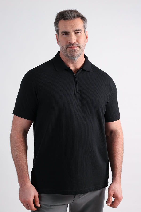 haggar Big & Tall Premium Comfort Quarter Zip Jacquard Polo Light Pastel Grey