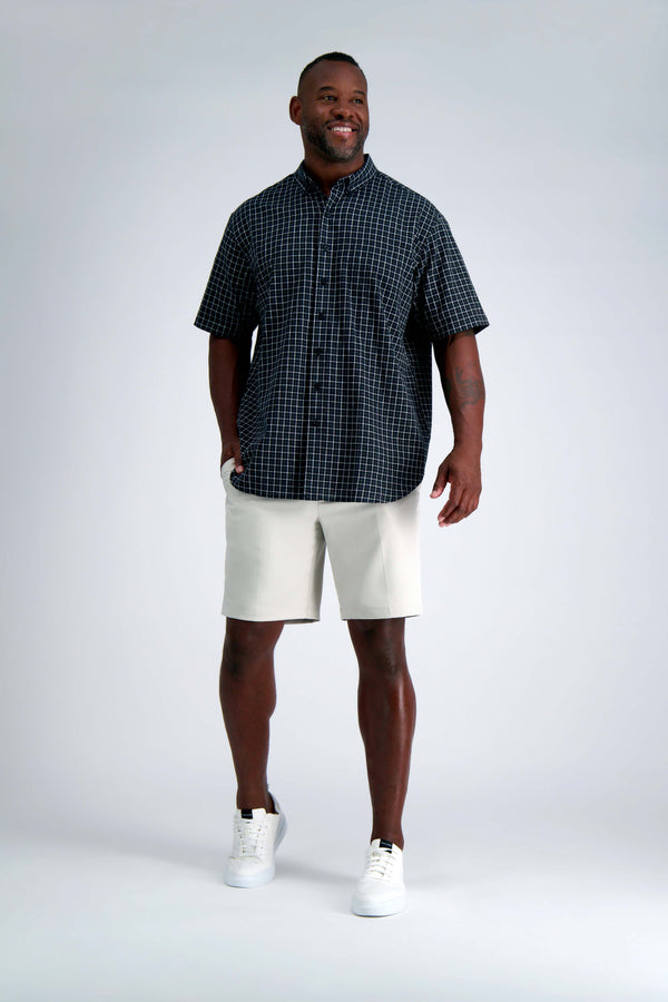 Haggar Big & Tall Short Sleeve Button-Down Linen Shirt Black