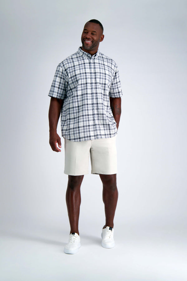 Haggar Big & Tall Short Sleeve Button-Down Linen Shirt Dark Grey