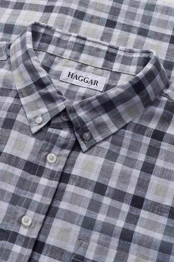 Haggar Big & Tall Short Sleeve Button-Down Linen Shirt Dark Grey