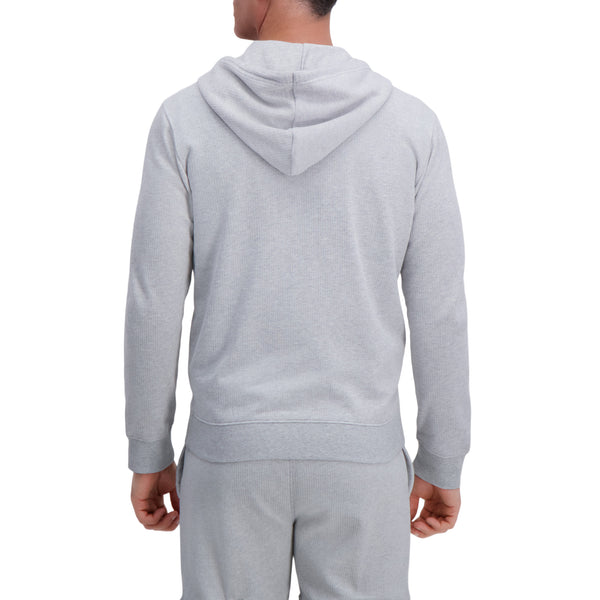 Haggar Full Zip Textured Fleece Hoodie Sweatshirt Light Grey