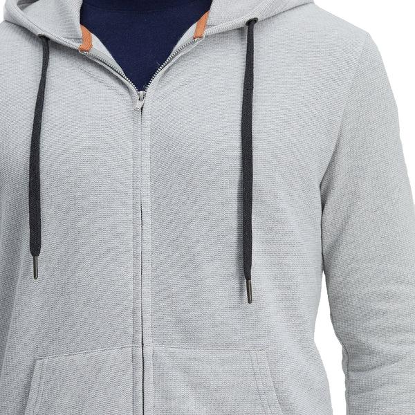 Haggar Full Zip Textured Fleece Hoodie Sweatshirt Light Grey