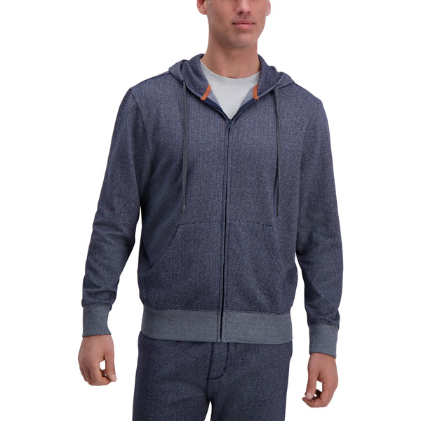 Haggar Full Zip Textured Fleece Hoodie Sweatshirt Light Grey