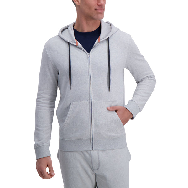 haggar Full Zip Textured Fleece Hoodie Sweatshirt Light Grey