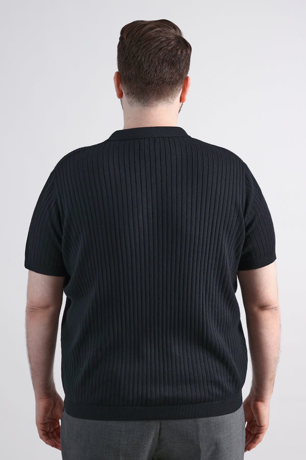 Haggar Big & Tall Johnny Collar Ribbed Sweater Black