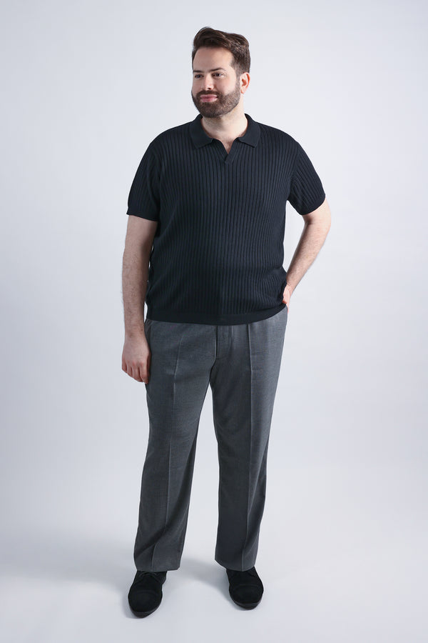 Haggar Big & Tall Johnny Collar Ribbed Sweater Black