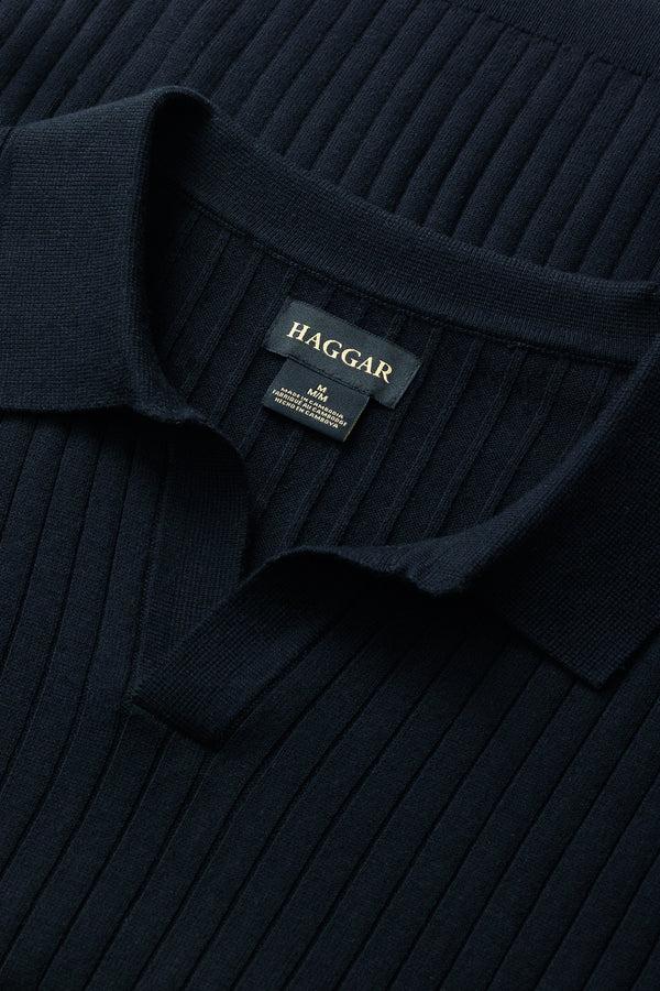 Haggar Big & Tall Johnny Collar Ribbed Sweater Black