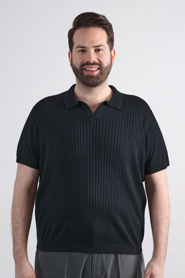 haggar Big & Tall Johnny Collar Ribbed Sweater Black