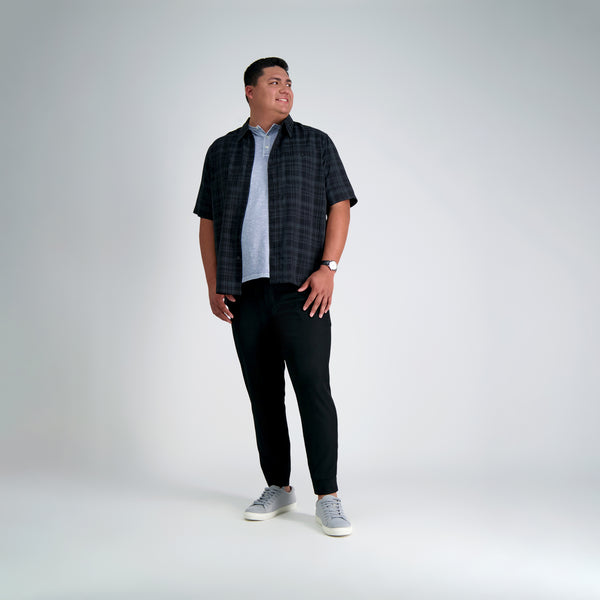 Haggar Big & Tall Microfiber Plaid Shirt Black