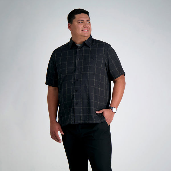 haggar Big & Tall Microfiber Plaid Shirt Black