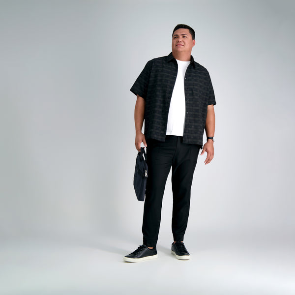 Haggar Big & Tall Microfiber Plaid Shirt Black