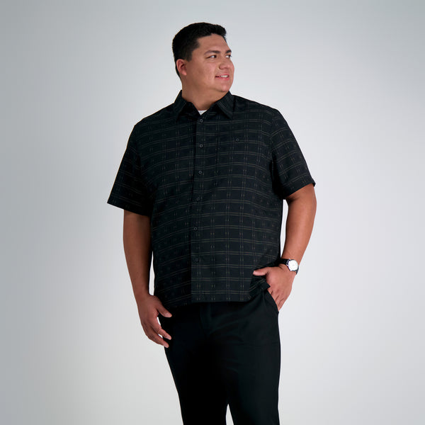 haggar Big & Tall Microfiber Plaid Shirt Black