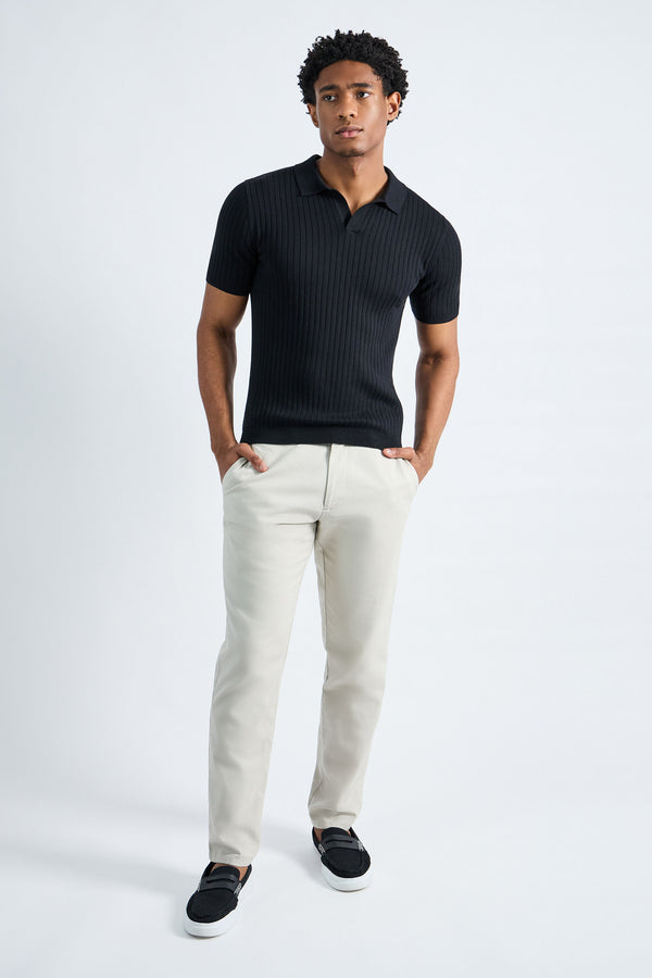 Haggar Johnny Collar Ribbed Sweater Glacier Blue