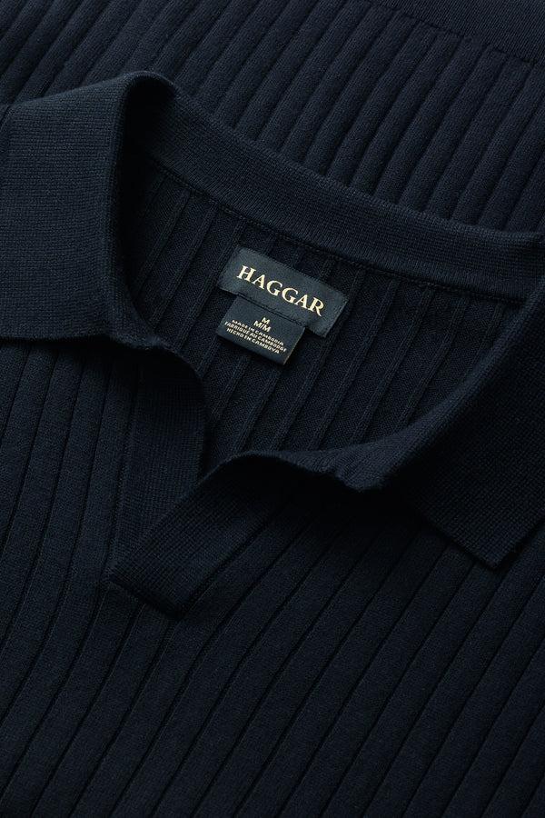 Haggar Johnny Collar Ribbed Sweater Glacier Blue