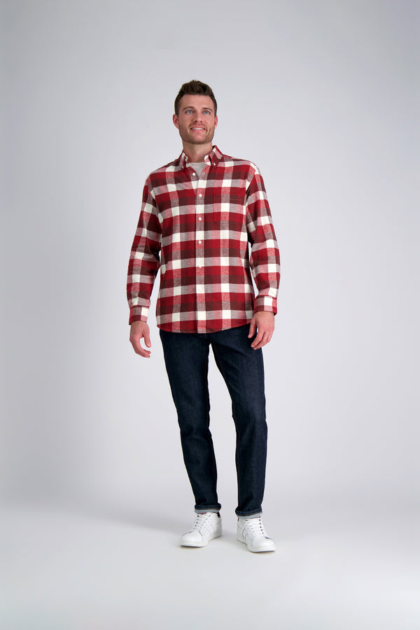 Haggar Long Flannel Plaid Shirt Heather Burgundy