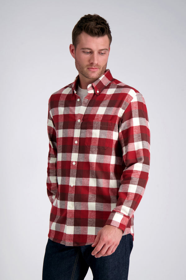 haggar Long Flannel Plaid Shirt Heather Burgundy