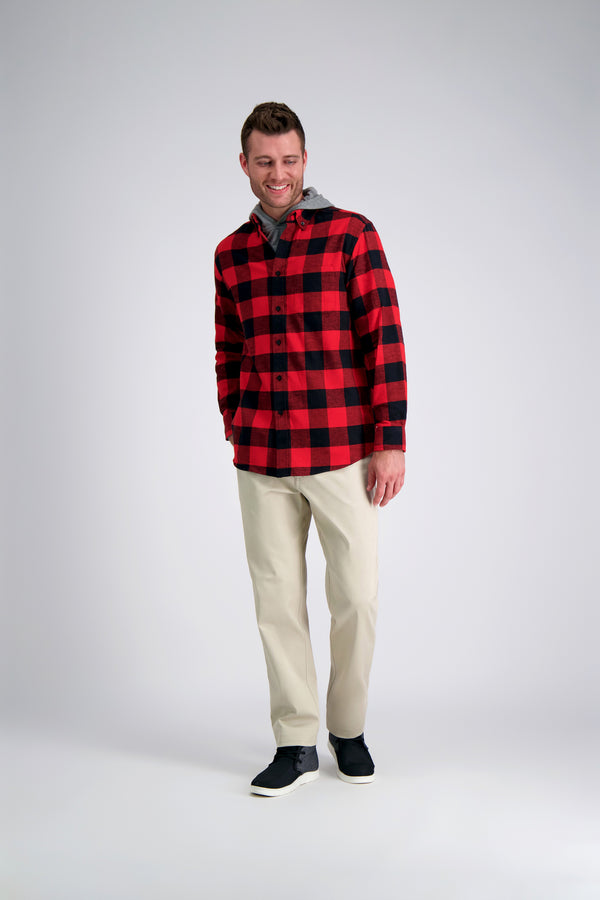 Haggar Long Flannel Plaid Shirt Red