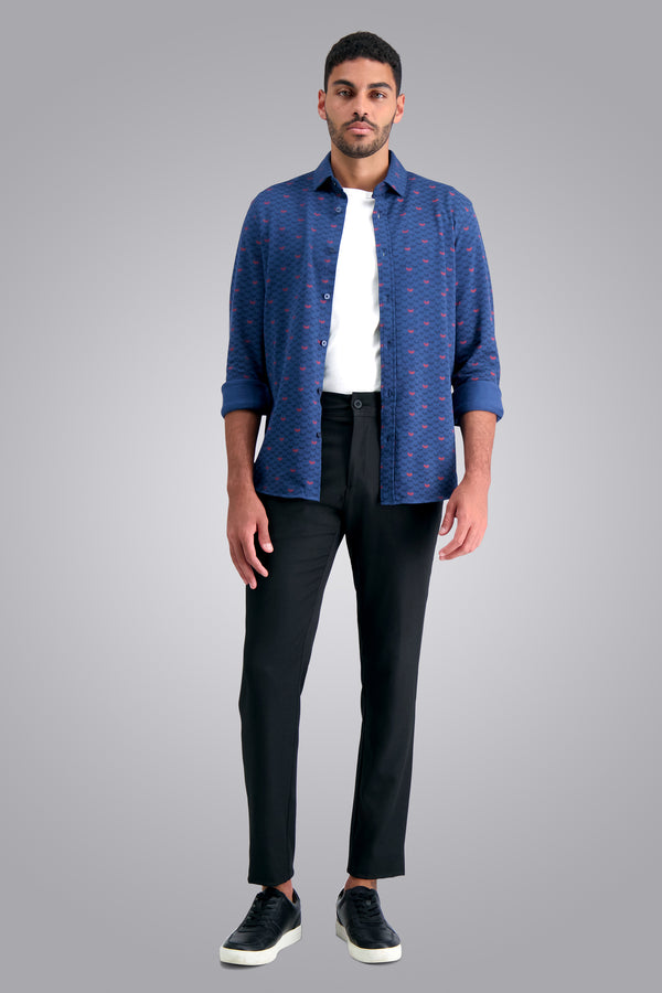 Haggar Long Sleeve Chevron Pique Shirt Navy