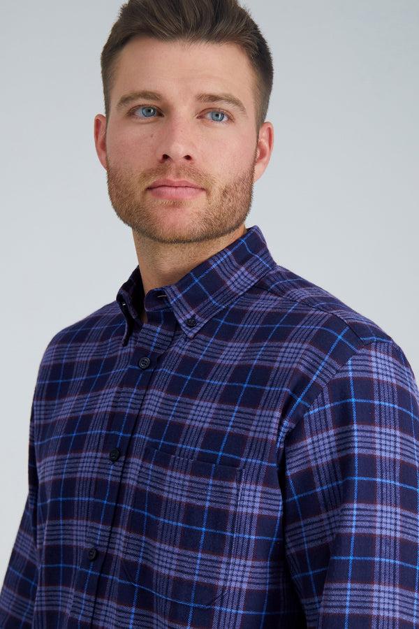 Haggar Long Sleeve Flannel Plaid Shirt Blue