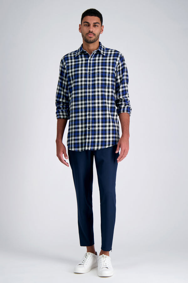 Haggar Long Sleeve Flannel Plaid Shirt Blue
