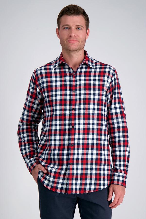Haggar Long Sleeve Flannel Plaid Shirt Blue