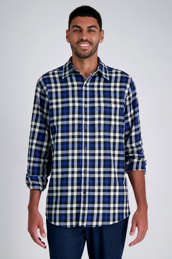 haggar Long Sleeve Flannel Plaid Shirt Blue