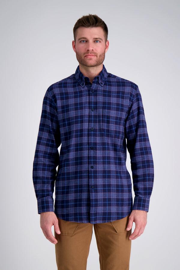 haggar Long Sleeve Flannel Plaid Shirt Blue