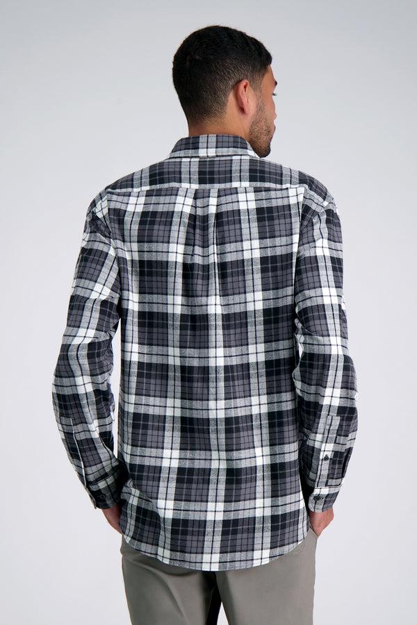 Haggar Long Sleeve Flannel Plaid Shirt Charcoal