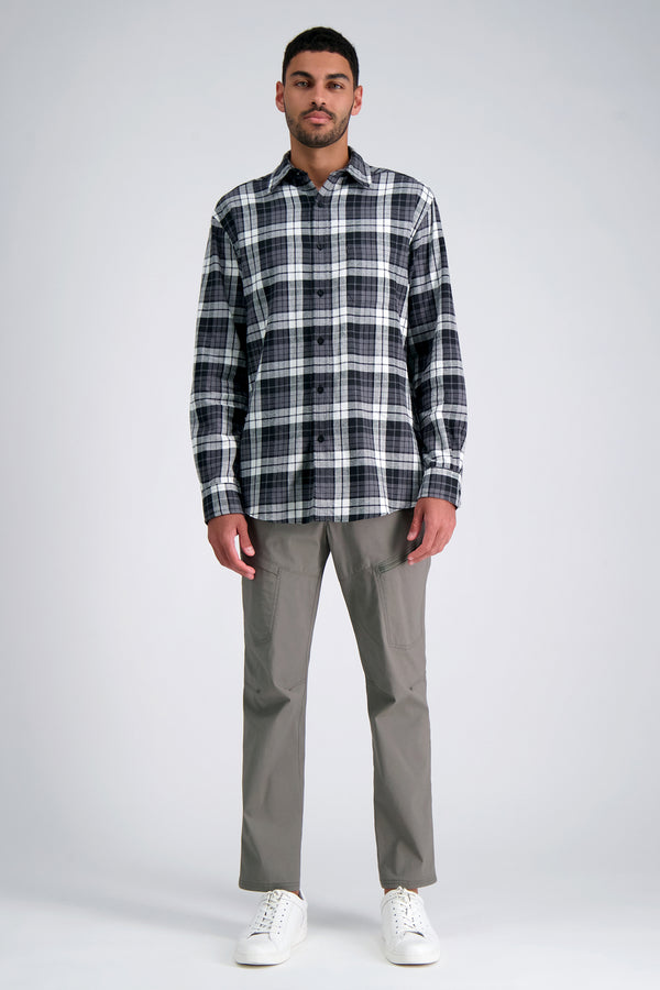 Haggar Long Sleeve Flannel Plaid Shirt Charcoal