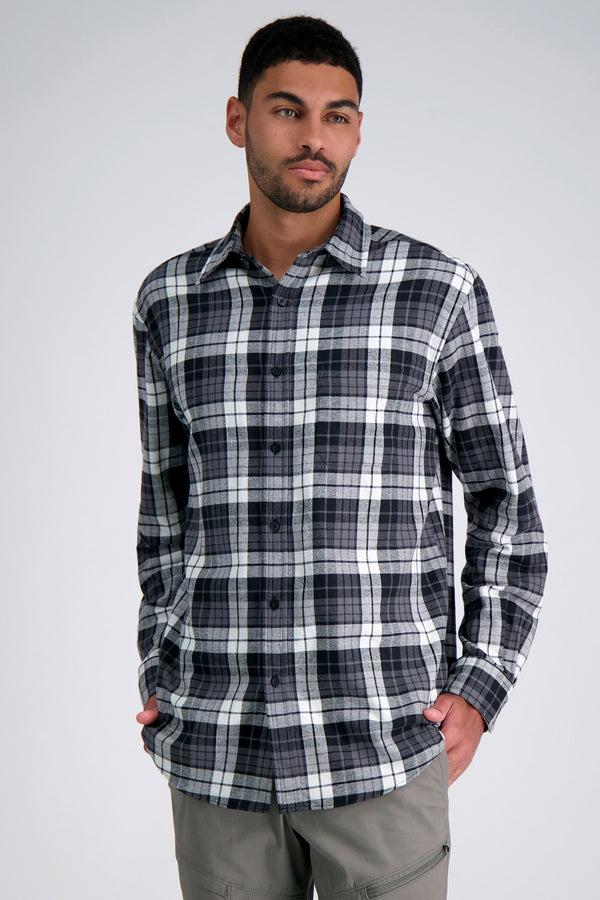 haggar Long Sleeve Flannel Plaid Shirt Charcoal